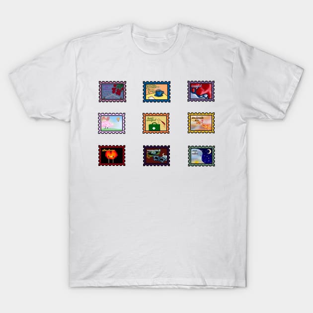 Fanfic Trope Postage Stamps T-Shirt by TheHermitCrab